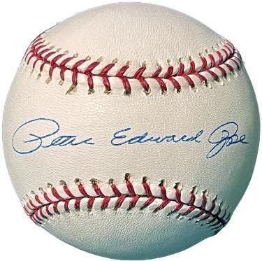 Pete Rose (Peter Edward Rose) aláírt Rawlings MLB Hivatalos Major League Baseball - Szerelt Emlékek Hologram (Vörös/Phillies)