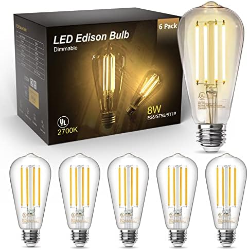 TJOY Edison Izzók 60W Egyenértékű, Szabályozható Vintage LED Izzók, E26 Közepes Bázis, Meleg Fehér, 2700K, ST58, 8W,