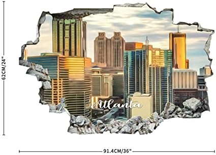 COCOKEN Denver City View 3D Törött Fali Matricák Amerikai Coloradói Denver 24 X 16 cm Kivehető Fali Matrica, Meghámozzuk,