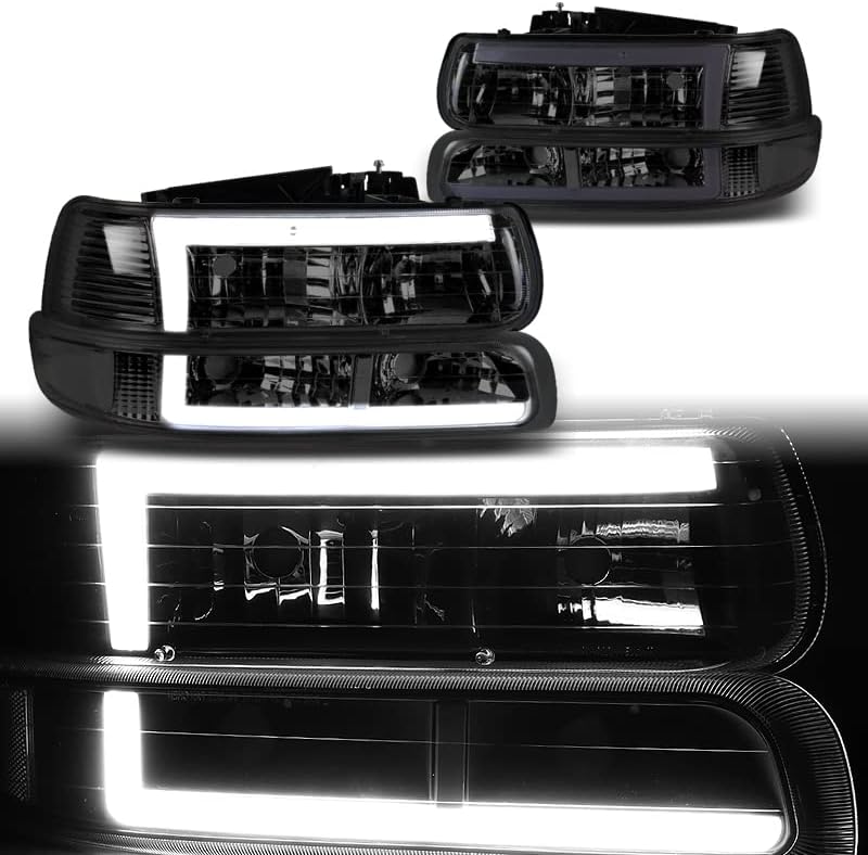 EPARTS 4DB DRL LED Fényszóró + Lökhárító, Lámpa Kompatibilis a 2000-2006-os Chevy Suburban Tahoe & Kompatibilis 1999-2002