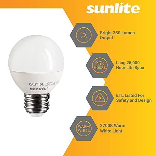 Sunlite 80653 LED G16 Gömb Izzó, 5 Watt (40W Egyenértékű), 350 Lumenes, Szabályozható, Közepes E26 Alap, Rövid-Izzók,
