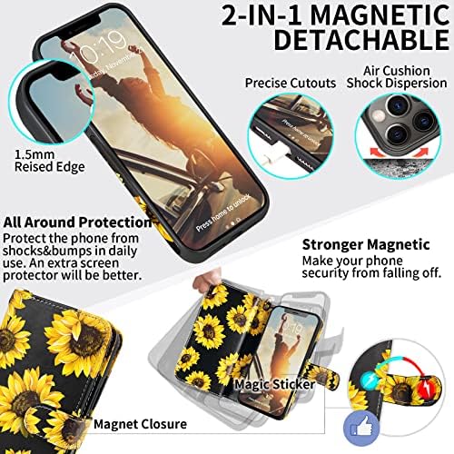 CASEOWL iPhone 13 Pro Max Tárca Esetben a Nők, Levehető Virágos Bőr Flip Tárca Telefon tok iPhone 13 Pro Max 9 Kártya