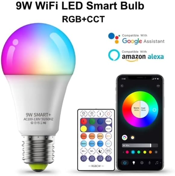 Smart LED Izzó 2 Pk Távoli, Többszínű Fények, 9W(90W Egyenértékű), WiFi/Bluetooth Szabályozható, Alexa/Google Kompatibilis,
