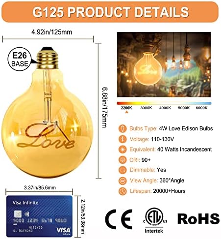 MIDETER 40 Watt Dekoratív LED Izzók, Vintage Szabályozható G125 4W LED Végtelen Edison-Izzó,2200K Nagyméretű, Puha,