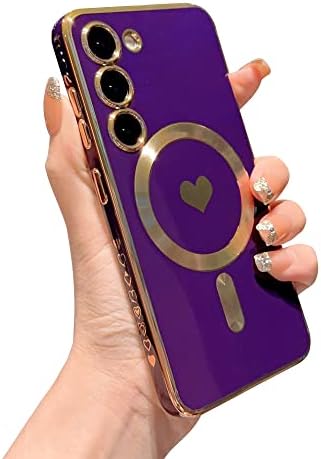VANIPUFF Mágneses Telefon tok Samsung Galaxy S23 5g [Kompatibilis MagSafe] Luxus Galvanizáló Aranyos Szerelmes Szív