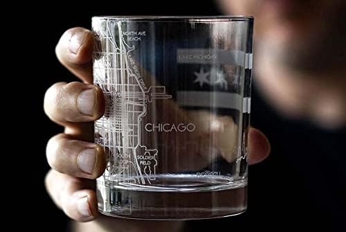 RESSCU Chicago Lézer Gravírozott Térkép Whiskys Üveg, Egyedi Ajándék, City Térkép Üveg, Ajándék doboz