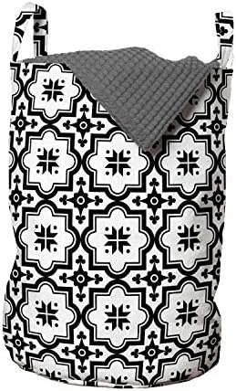Ambesonne Marokkói Mosoda Táska, fekete-Fehér Minta Keleti Építészet Ihlette Dizájn, Ovális alakú, Szimmetrikus, Szennyestartó