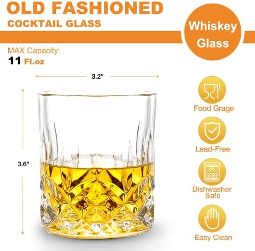Whiskey Szemüveg Készlet 8, Gencywe 11 OZ Régi Whiskys Poharat, Kristály, Üveg Bourbon Koktél Szemüveg Sziklák Szemüveg,