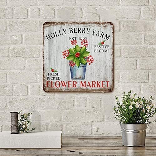 Vintage Fém Adóazonosító Jel Emléktábla Holly Berry Farm Virágok Piaci Karácsonyi Fém Művészi Nyomatok Retro Szoba Ajtaja