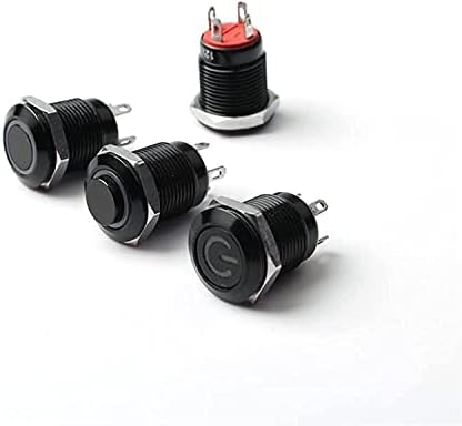 TWRQA 12mm Vízálló Oxidált Fekete Fém Gomb, Kapcsoló, LED-es Lámpa Pillanatnyi Reteszelés PC hálózati Kapcsoló 3V 5V