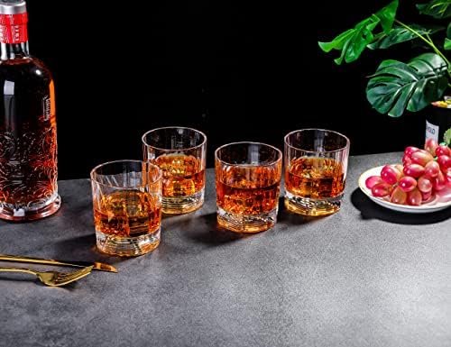 Dounx 10oz Régi Szemüveg Készlet 4, Kristály Whiskys Üveg Finom 3D-s Alap, Többcélú, mint a Skót Szemüveg, Kő, Üveg,
